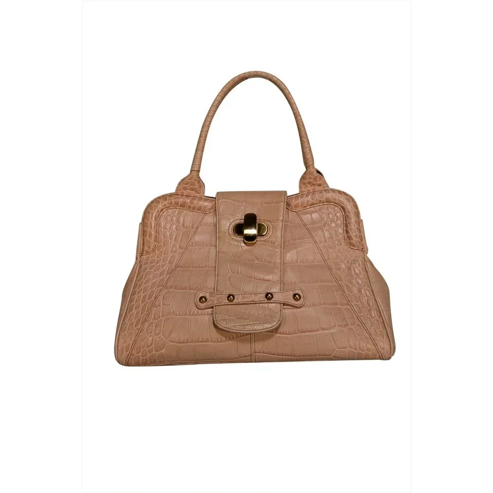 Max Mara - Peachy Pink Croc Embossed Leather Handbag